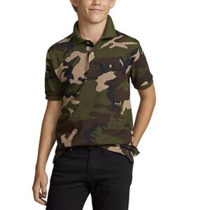 NEW!  Polo Ralph Lauren Camo Polo Shirt Boy's Youth Large 14-16 Green Brown